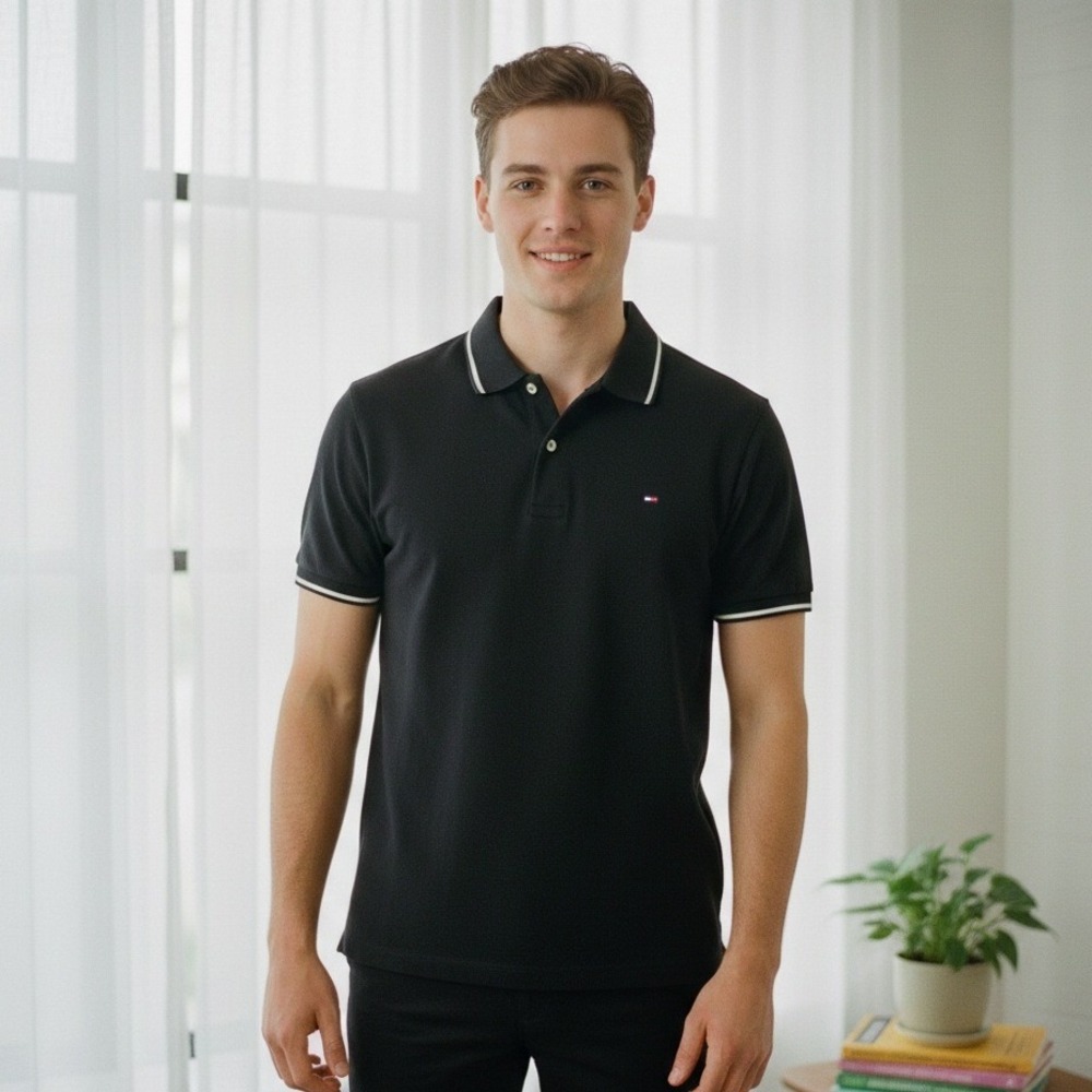 Tommy Hilfiger Men's Classic Black Short‎ Sleeve Polo Shirt - Size XL